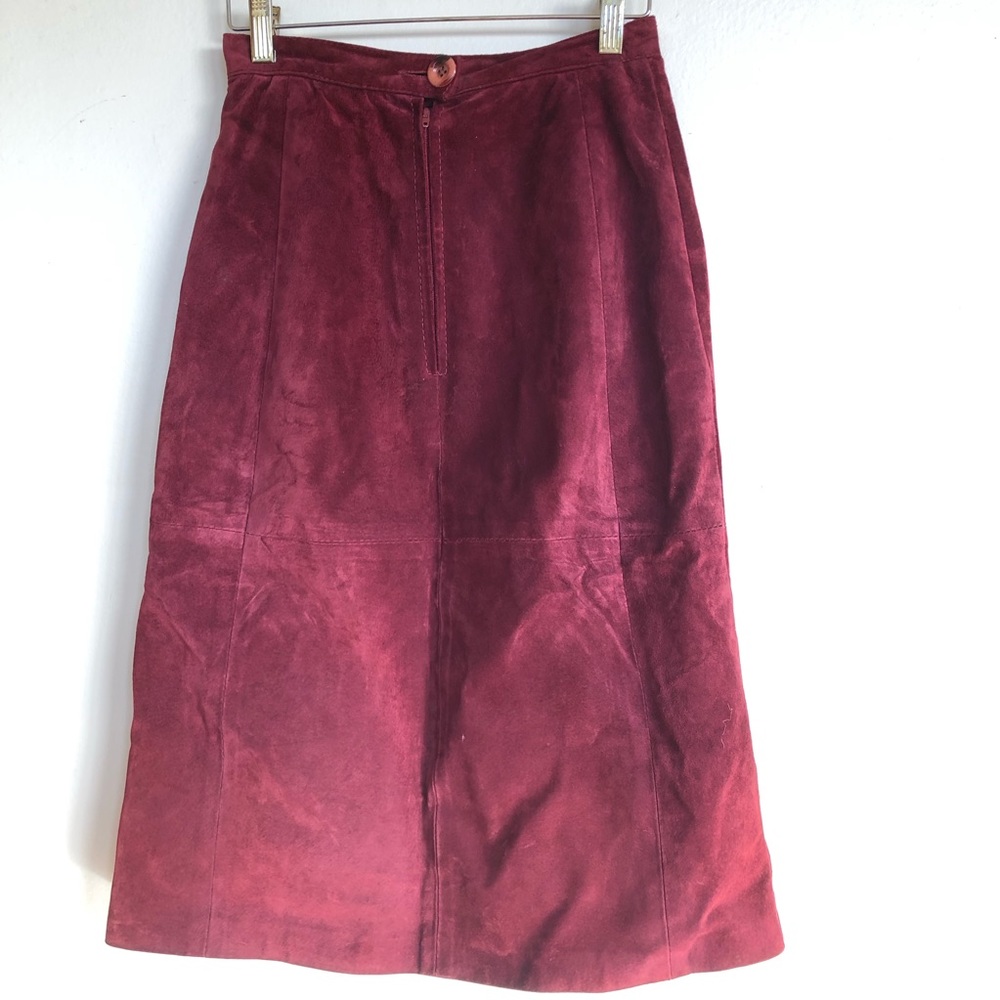 Vintage Genuine Leather Deep Red High Waisted Pencil Skirt 0 - Picture 15 of 16